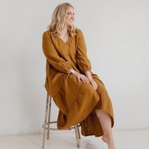Target Mustard Balloon Sleeve Tiered V Neck Dress